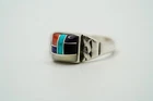 Vintage Signed Navajo Sterling Silver Multi Gemstone Ring Size 8.75 JB39