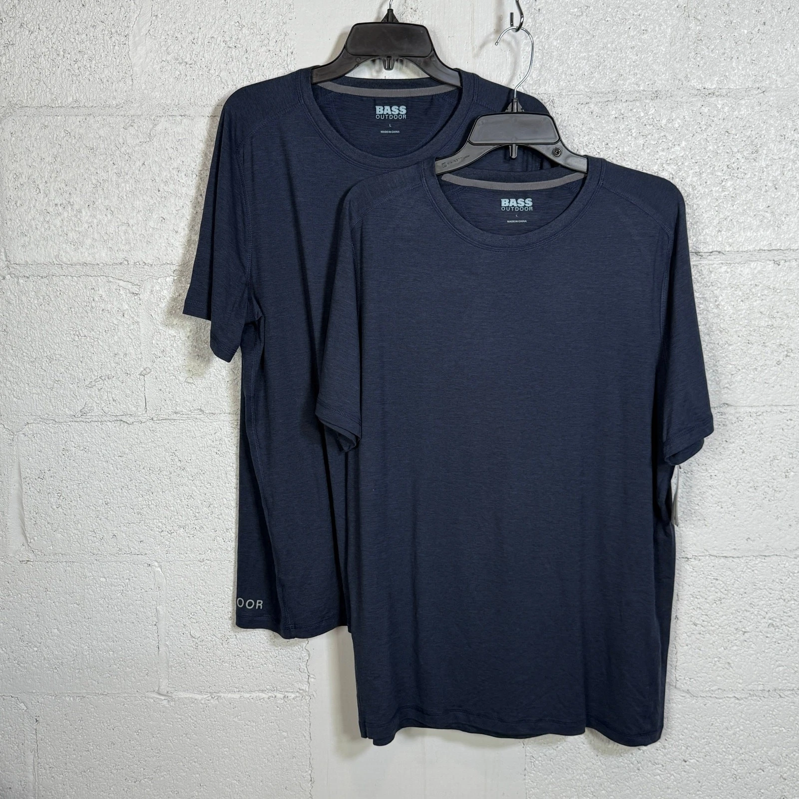 BASS OUTDOOR Men's Micro Tech Performance Tee shirt set of 2 Navy Blazer Large