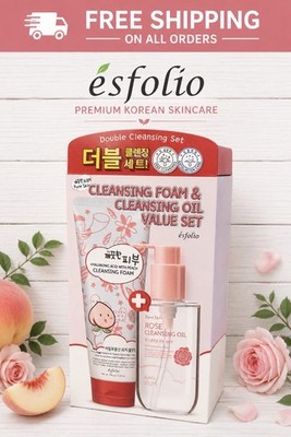 ESFOLIO KOREAN BEAUTY Cleansing Foam & Rose Cleansing Oil Set W/Hyaluronic Acid!