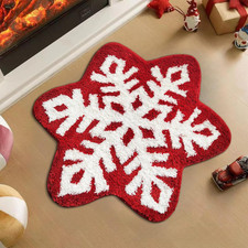 Christmas Red Snowflake Bathroom Rug,Cute Snow Shaped Bath Mat Non Slip Washable