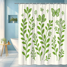 Elegant Green Leaves Shower Curtain - Waterproof Fabric for Bathroom