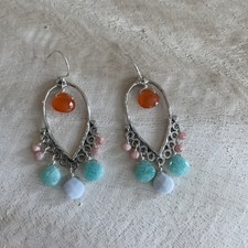 NEW Sundance Catalog Zambia Sterling Silver Turquoise Carnelian Dangle Earrings