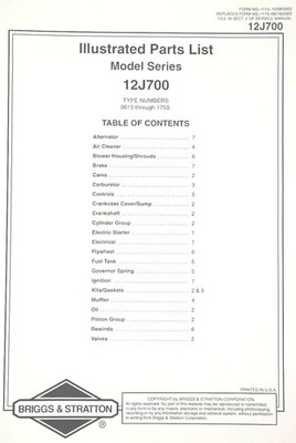Briggs Stratton 190cc Quantum 6 5 5.5 7 h.p Engine 12J700 Parts Catalog Manual