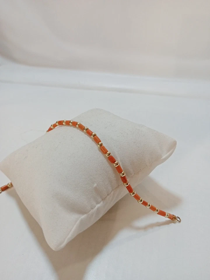 Bracciale Corallo Rosa Con Innesti Di Argento 925 Con Placcatura Dorata - Immagine 3 di 4