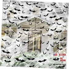 1200 sqft Halloween Spider Webs and 120pcs Fake Bats and 50pcs Fake Spiders
