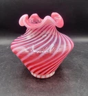 Vintage Fenton Cranberry Opalescent Spiral Optic Swirl Ruffled Art Glass Vase