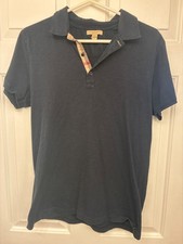 BURBERRY BRIT Men's Medium Polo Shirt Navy Blue  Nova Check Placket 
