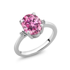 925 Sterling Silver Gemstone Birthstone and White Diamond Accent 3-Stone Ring...