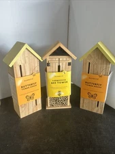 Lot Of 3 New Bambeco 14" Farmhouse Bee Tower House & 2 Butterfly Tower Houses