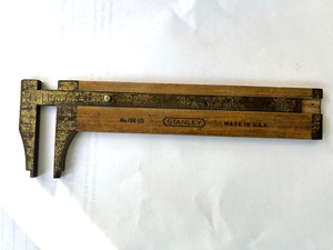 Vintage Stanley No. 136-1/2 Boxwood & Brass Sliding Caliper Rule 