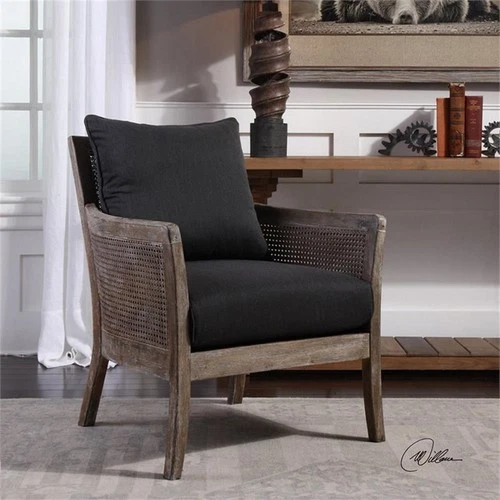 Uttermost Encore Coastal Fabric and Wood Arm Chair in Dark Gray - Picture 2 of 10