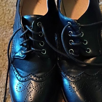 Zara Women's Black Leather Wingtip Brogue Oxford Dress Shoes Lace-Up Size 7