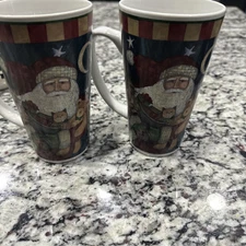 Susan Winget Holiday Latte Mugs ~ Santa Cristmas Set of 2 ~ 6" Mugs