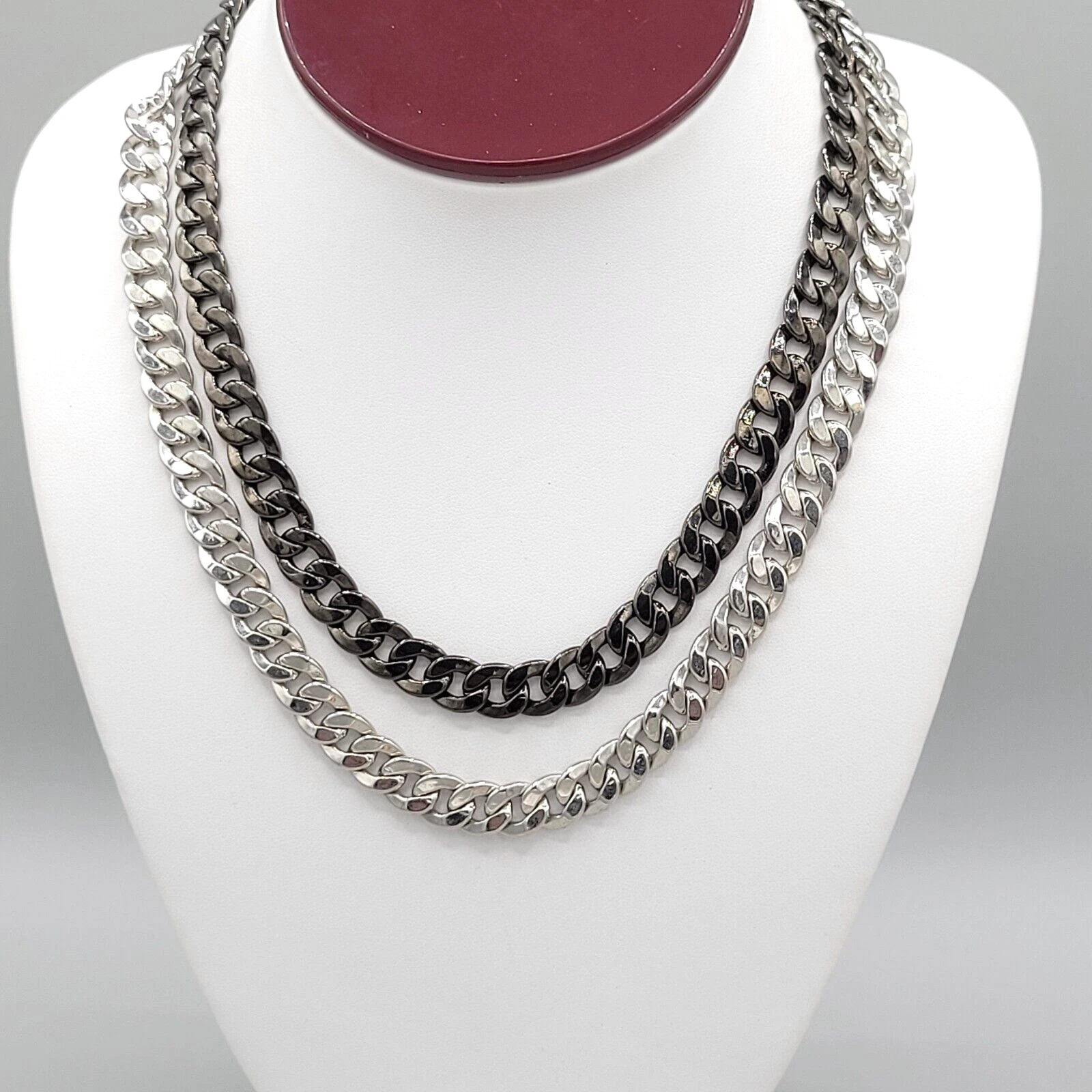 VETEMENTS BCBGeneration Collana Catena Maglia Cubana Grossa Metallo Tono Argento Nero 32 in