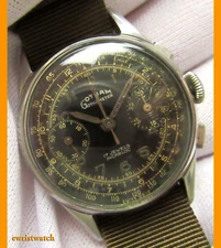 Vintage 1950s Gotham Chronograph Valjoux 92 Original Gilt Black Military Dial