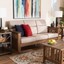 charlotte mission style taupe fabric upholstery walnut finish wood 3-seater sofa
