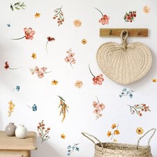 Watercolor Flower Wall Decals Boho Floral Wall Stickers Green Leaves Wall Art...