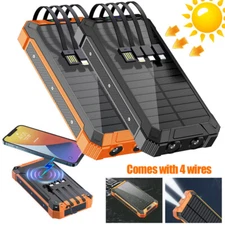 36000mAh Solar Power Bank Wireless Charger Built-in 4 Cables Fast Charging