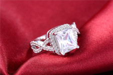 2.5Ct Radiant Cut Simulated Diamond Infinity Band Halo Ring White Gold Plated