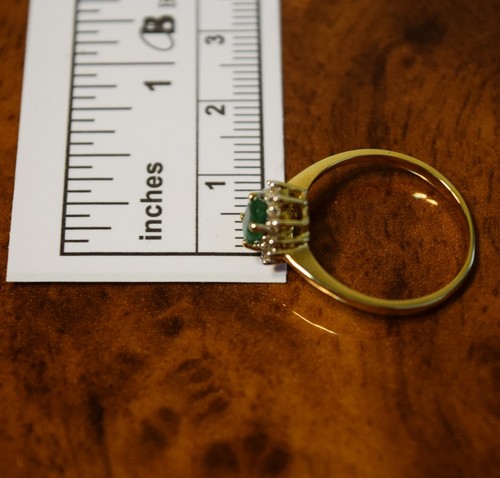 14k Yellow Gold Natural Emerald & Genuine Diamonds Ring Size 6.5 - Picture 10 of 15