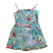 Lulu’s Lush Womens Teal Green Floral Linen Sundress Size Medium Button Detail