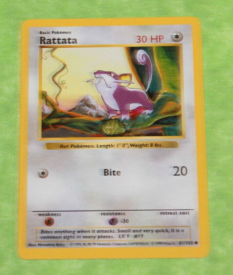Vintage Pokemon Card Shadowless Rattata 61/102 | eBay