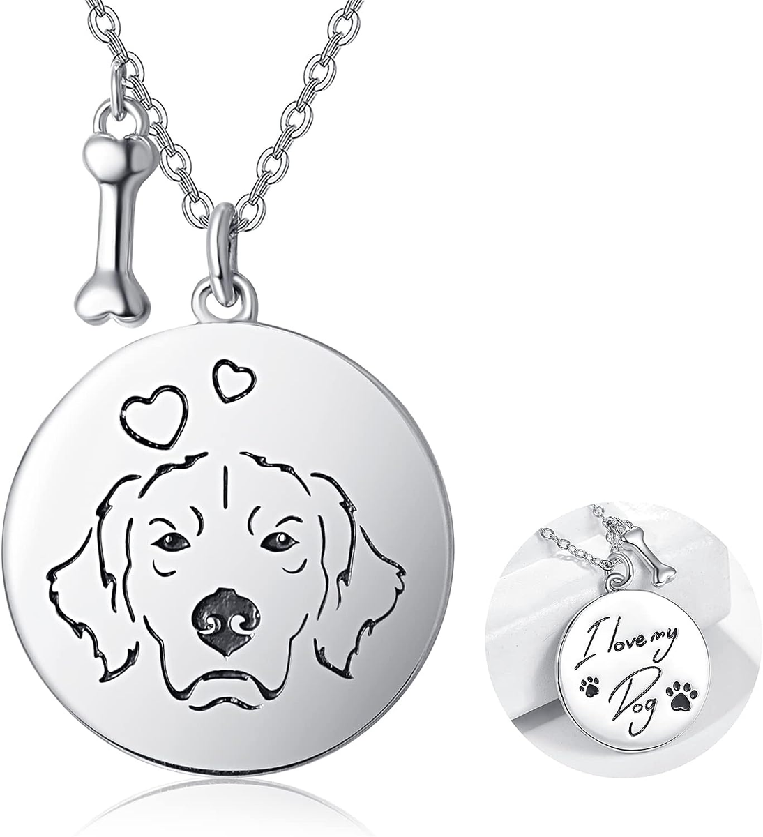 Dog Memorial Necklace for Women 925 Sterling Silver I Love My Dog
