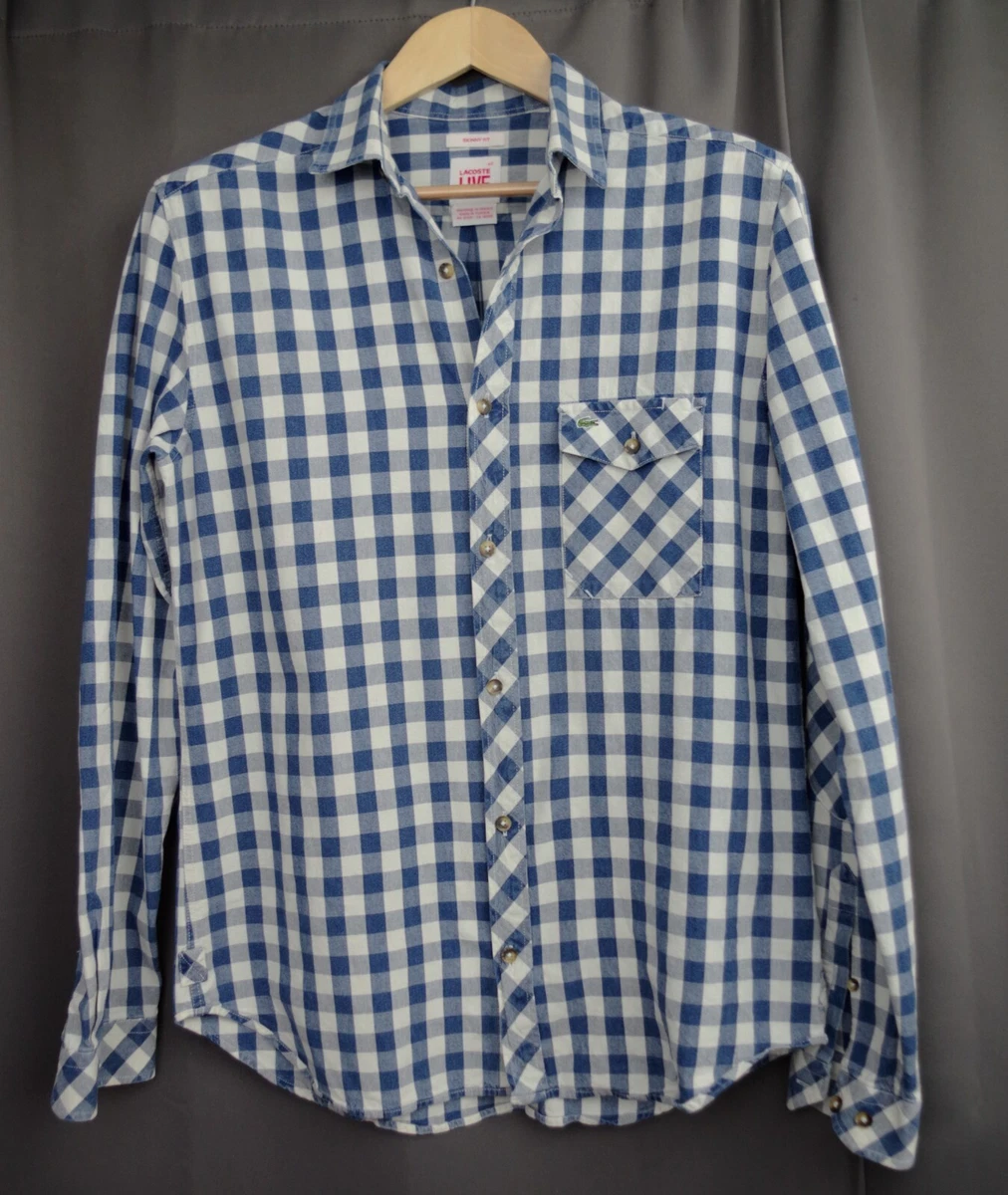 Men's Lacoste Live Cotton Outdoor Work Style Blue Check Shirt Size 40