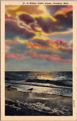 Petoskey Michigan MI Million Dollar Sunset Lake Coast 1940s Postcard
