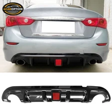 Fits 14-17 Infiniti Q50 Rear Bumper Lip Diffuser Gloss Black w/ LED Brake Light