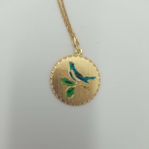 Vintage Kelly Waters Gold Toned Metal Pendant & Chain, Bassetaille, Melted Glass - Picture 9 of 9
