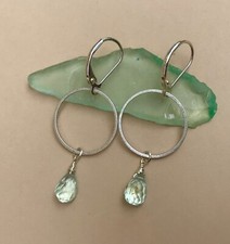 New Sterling Silver Natural genuine aquamarine Sundance Charm circle earrings