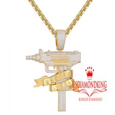 Mens Gold Tone Uzi Gun Keepin it Real Icy Shooter Hip Hop Pendant Charm  Chain