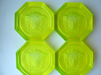 Rosenthal Versace Glasuntersetzer 4 gelbe Uranglas Neu REDUZIERT