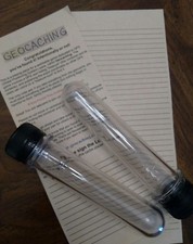Geocache Containers tubes preform w/ write in rain logs standard soda bottle cap