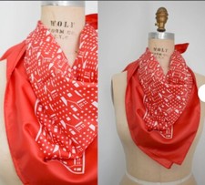 Vintage 1970s BAAR  BEARDS Red  White House  Stars Print Scarf/Scarve Japan