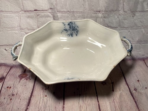 W.H. Grindley & Co. Antique Serving Dish White Blue Flowers Janette Patent 1896 - Picture 5 of 14