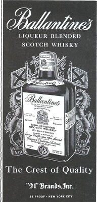 1955 Ballantine's Liqueur Blended Scotch Whisky Quality Crest Original Print Ad