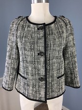 Talbots S 4 Black White Tweed Blazer Jacket Cropped swing Career Cocktail Cute