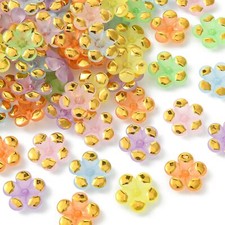 100Pcs Mixed Color Acrylic Flower Bead Caps 5-Petal Flower Beads Floral Bead DIY