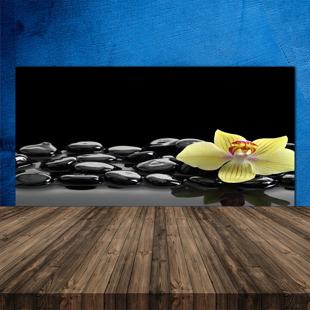Crédence de cuisine en verre 120x60 cm motif floral et pierres pour habillage mural