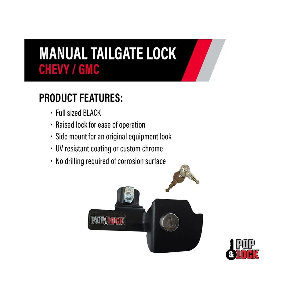 POP & Lock – Manual Tailgate Lock for Chevy Silverado and GMC Sierra, Fits Foto 3 de 4