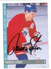 Thomas Steen autographed Hockey Card (Winnipeg Jets) 1992 O-Pee-Chee #385