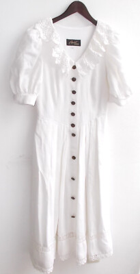 Damen Trachten Kleid Leinen weiß m. Spitzenbesatz Gr. 36 v. Apart
