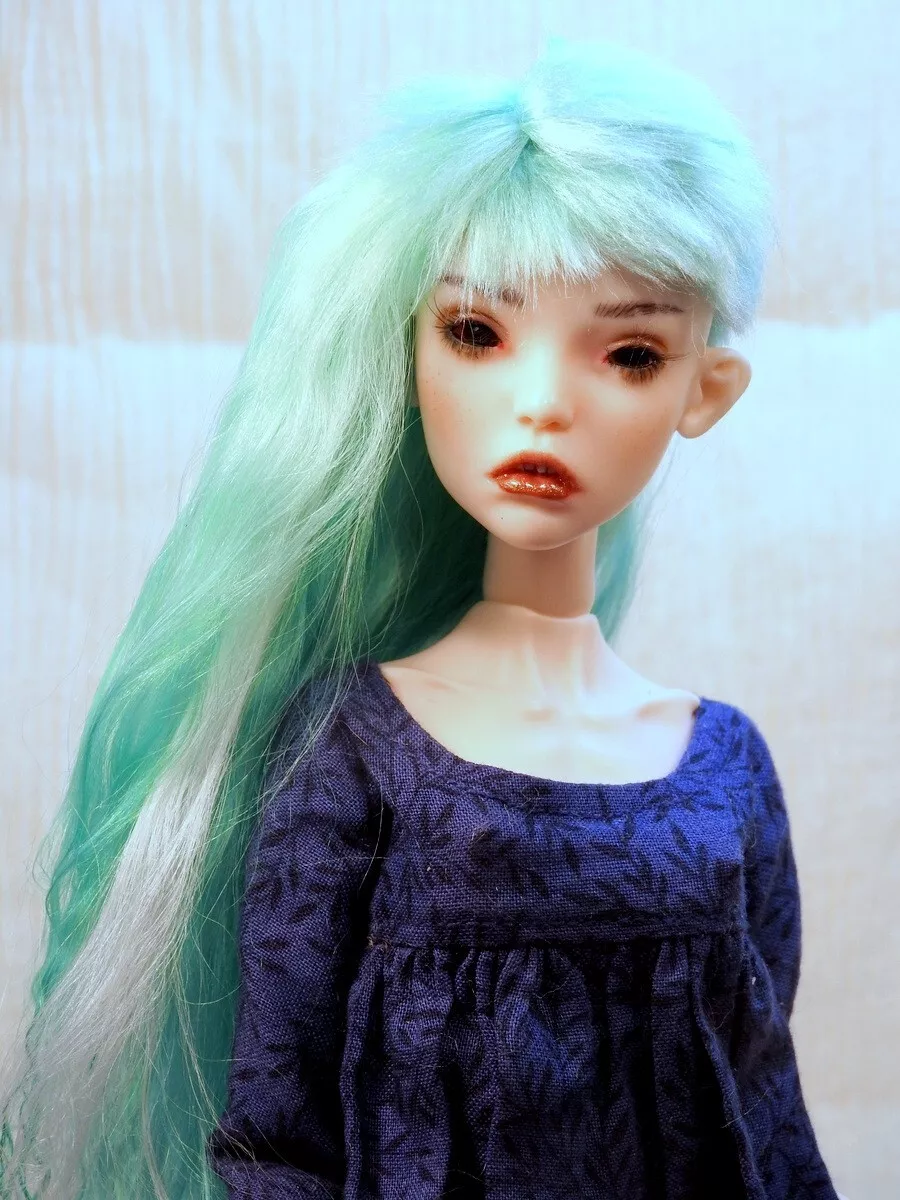 Popovy BJD Doll Wig 1/4 Mint Green Tibetan Lamb & Viscose Side Shave OOAK