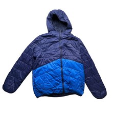 Eddie Bauer Youth Boys Blue Reversible Quilted Fleece Jacket 14/16 Large Hooded