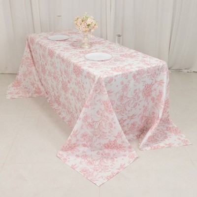90'' x 132'' Pink French Toile Pattern Polyester Rectangular Tablecloth