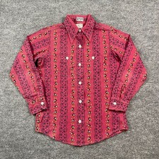 Vintage 70s Kennington Mickey Mouse AOP Striped Button Shirt Small 18x26 Red