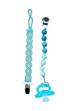 Blue Green Silicone Pacifier Clip Set Beaded Soother Holder Teether Strap