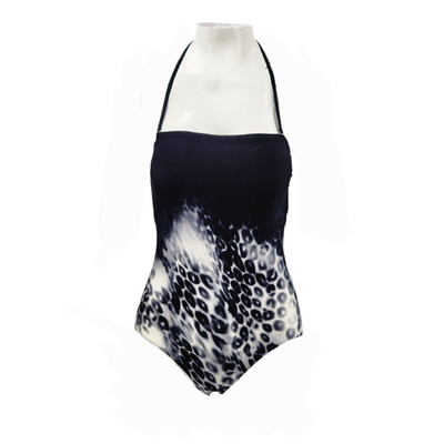 M&S Bandeau-Badeanzug schwarz Mix Animal-Print Neckholder UK Größe 12